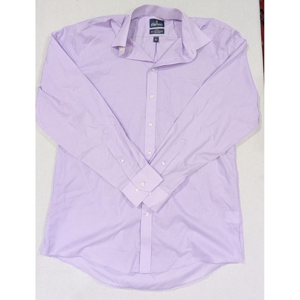 Stafford Dress Shirt Mens 16.5 36/37 Purple Good Travel Easy Care Broadcloth